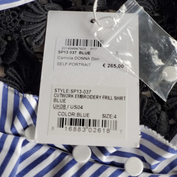NWT Self-Portrait Cutwork Embroidered Frill Shirt